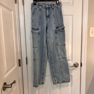 PacSun Light Wash Wide Leg Denim Cargo Pants Light Blue Utility Jeans